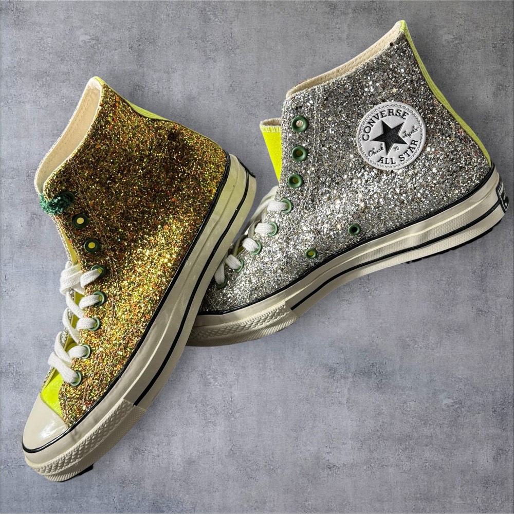NWOT Converse Chuck 70 JW Anderson Glitter Hi Top Sneakers 9.5 Silver Gold Neon